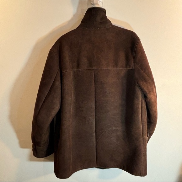 GENUINE SHEEPSKIN Sz 42 Coat Double Breasted Covered Buttons Turned Collar - Picture 7 of 10